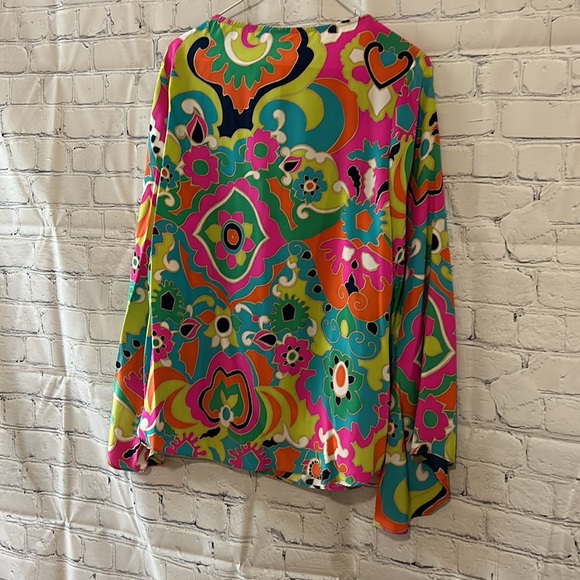Alice and Trixi Multicolored Boho Bell Sleeve 100% Silk Blouse Size M - Picture 6 of 10